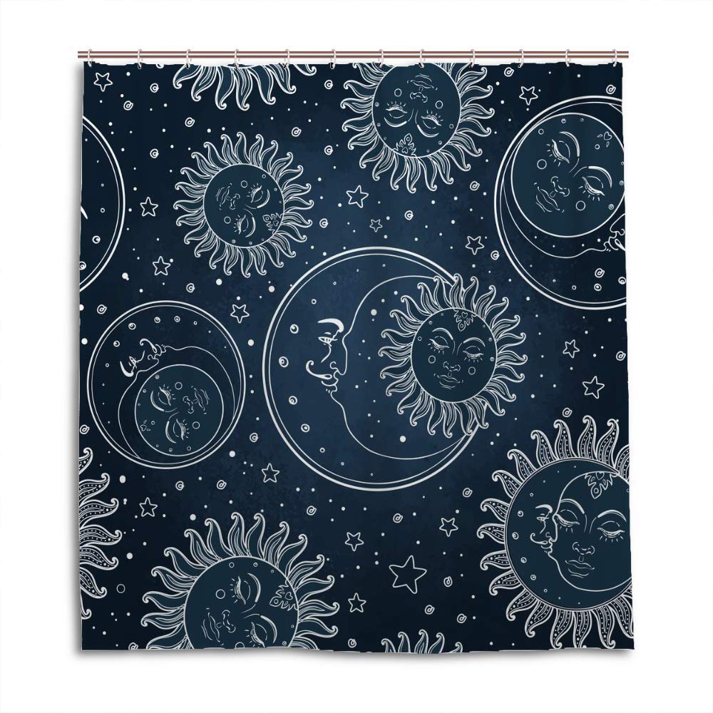 Rideaux de douche soleil lune polyester imperméable rideau baignoire chic