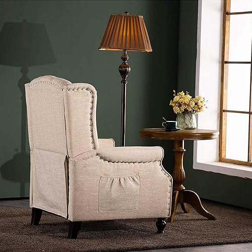 Miniatura 30 de Silla reclinable de masaje con respaldo de alas con calor, sillón de tela copetudo, sillón reclinable con respaldo a distancia y respaldo ajustable