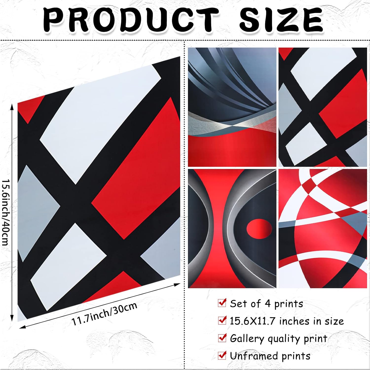 4 Pieces Multi-Colors Stripe Poster Prints Unframed Abstract Wall Art Modern Abstract Wall Art Abstract Art Prints Paper Art Posters for Wall Home Decoration (Red Silver and Black,11.8 x 15.7 Inch): Posters & Prints