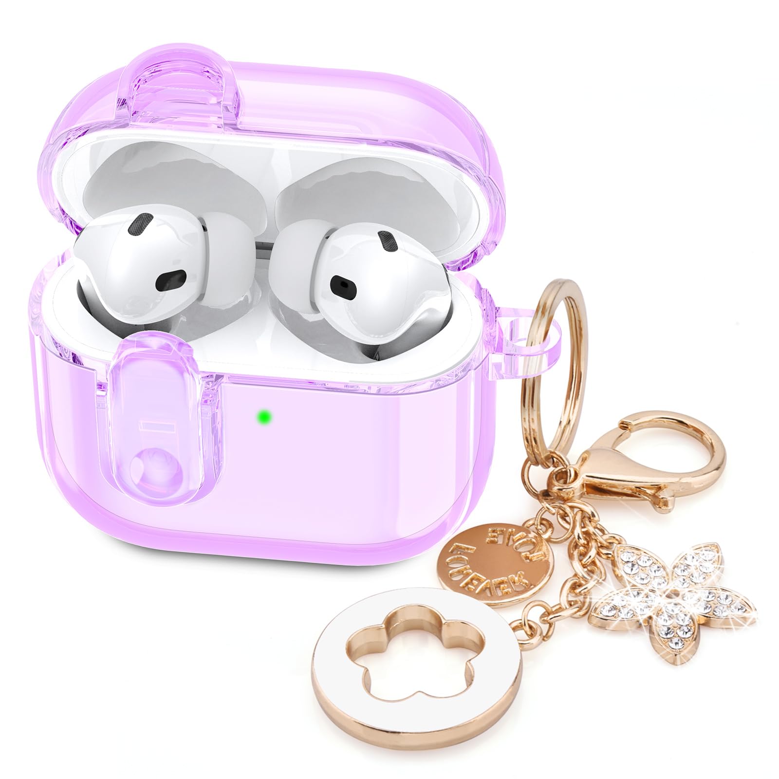 (with Lock) Clear Case Compatible for Cute Apple Airpods Pro 2 Cases Women, VISOOM TPU Transparency Air pods Pro 1st 2nd Generation Purpl Soft iPods Earbuds Case Bling Keychain for Airpod Pro2/1