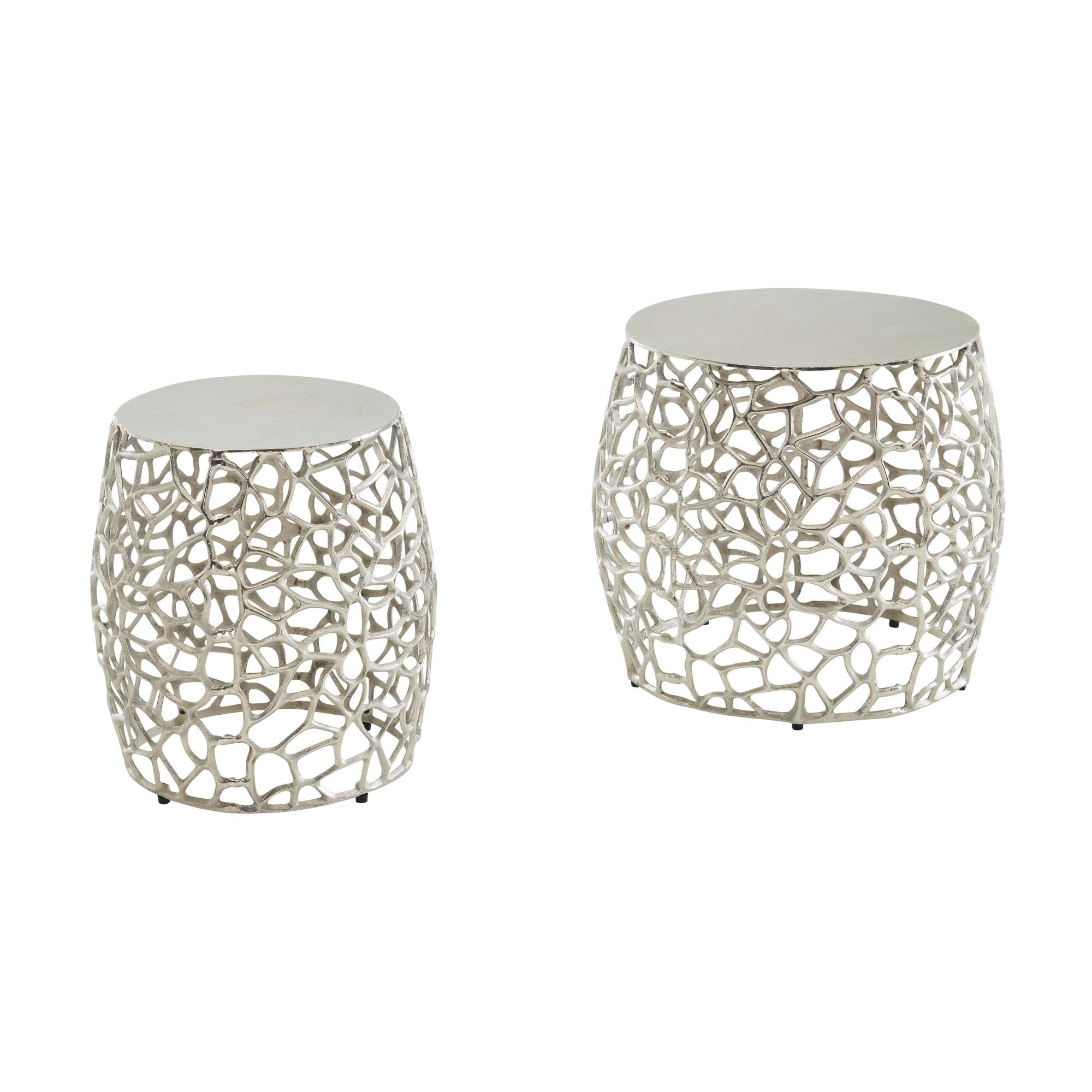 FineBuy Tavolini da Soggiorno Alluminio Tavoli per Salotto Argento | Set di 2 Tavolino Basso Moderno | Tavolinetti da caffè Rotondi