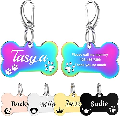 Etiquetas para perros grabadas para mascotas, etiqueta de identificación de GISUERY con 48 opciones de icono, acero inoxidable y grabado de doble