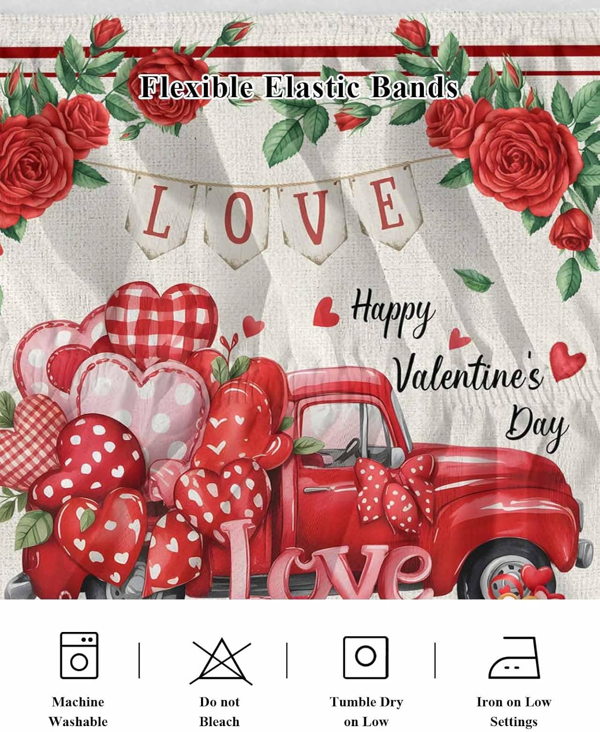 Burlap Valentine's Bed Skirt Cal King Size 16 Inch Drop,Adjustable & Elastic Wrap Around Bed Skirts Pleated Luxury Dust Ruffles for Twin Full Queen Cal King Bed,Farmhouse Red Truck Rose Bohemia Dots