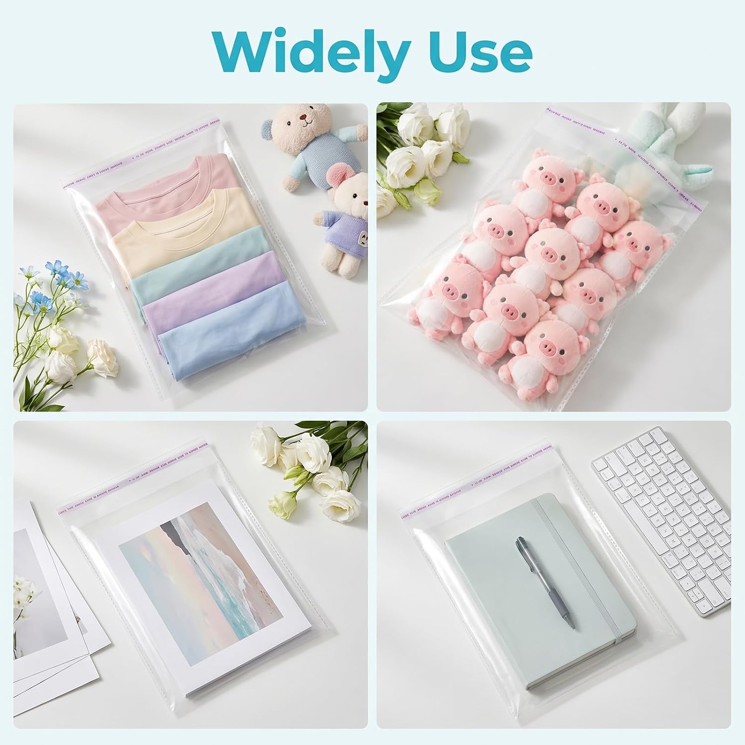 Clear Packing Bags 800pcs 4 Sizes Self-Seal for Business Shipping image 4