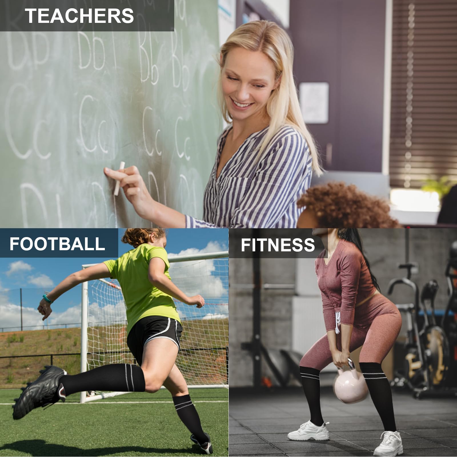 Compression Socks for Women or Men Knee High Stockings Circulation Support for Nurses Athletic Running(3 Pairs)