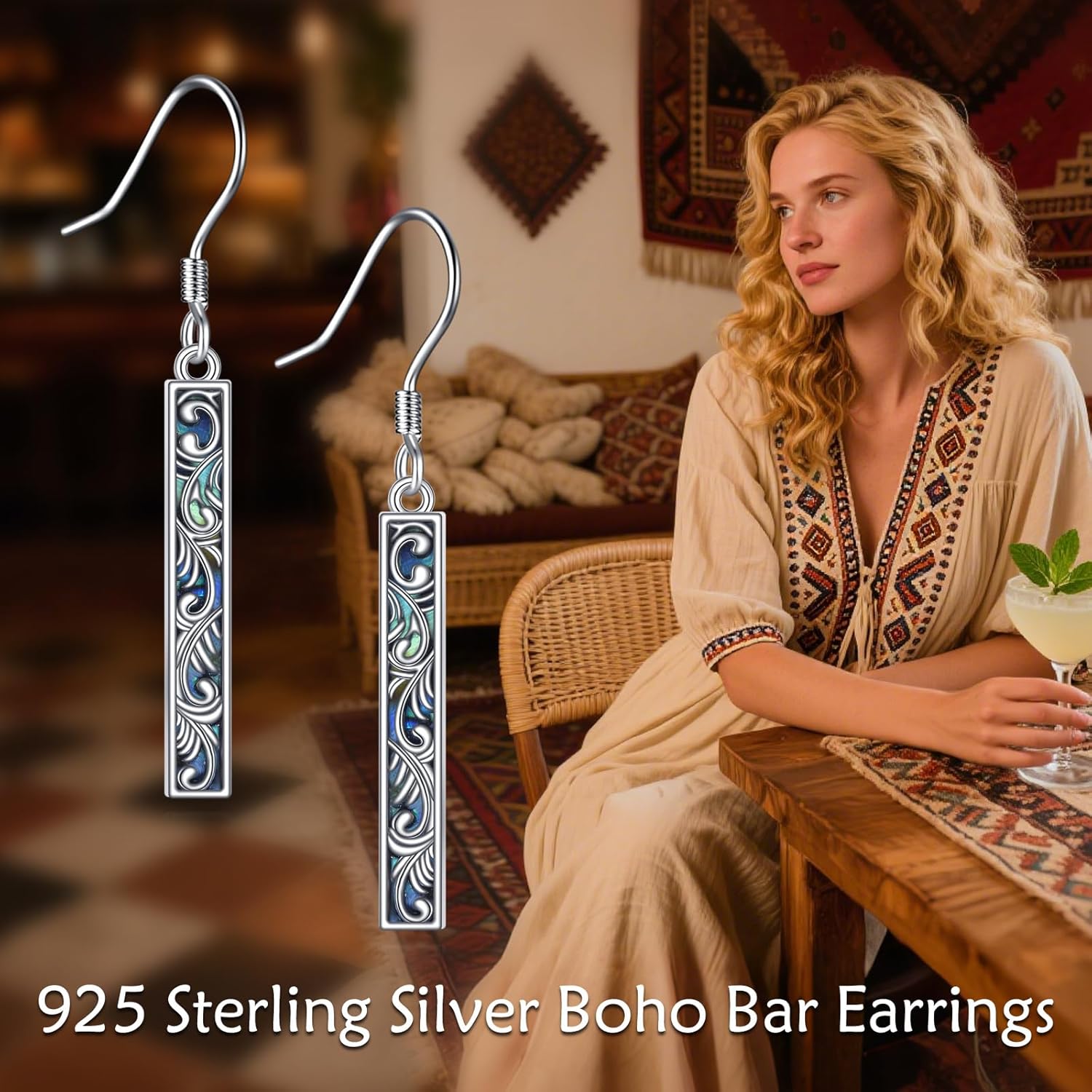 Abalone Shell/Onyx Filigree Mushroom Dangle Earrings Sterling Boho Western Jewelry Gift for Women - Image 6