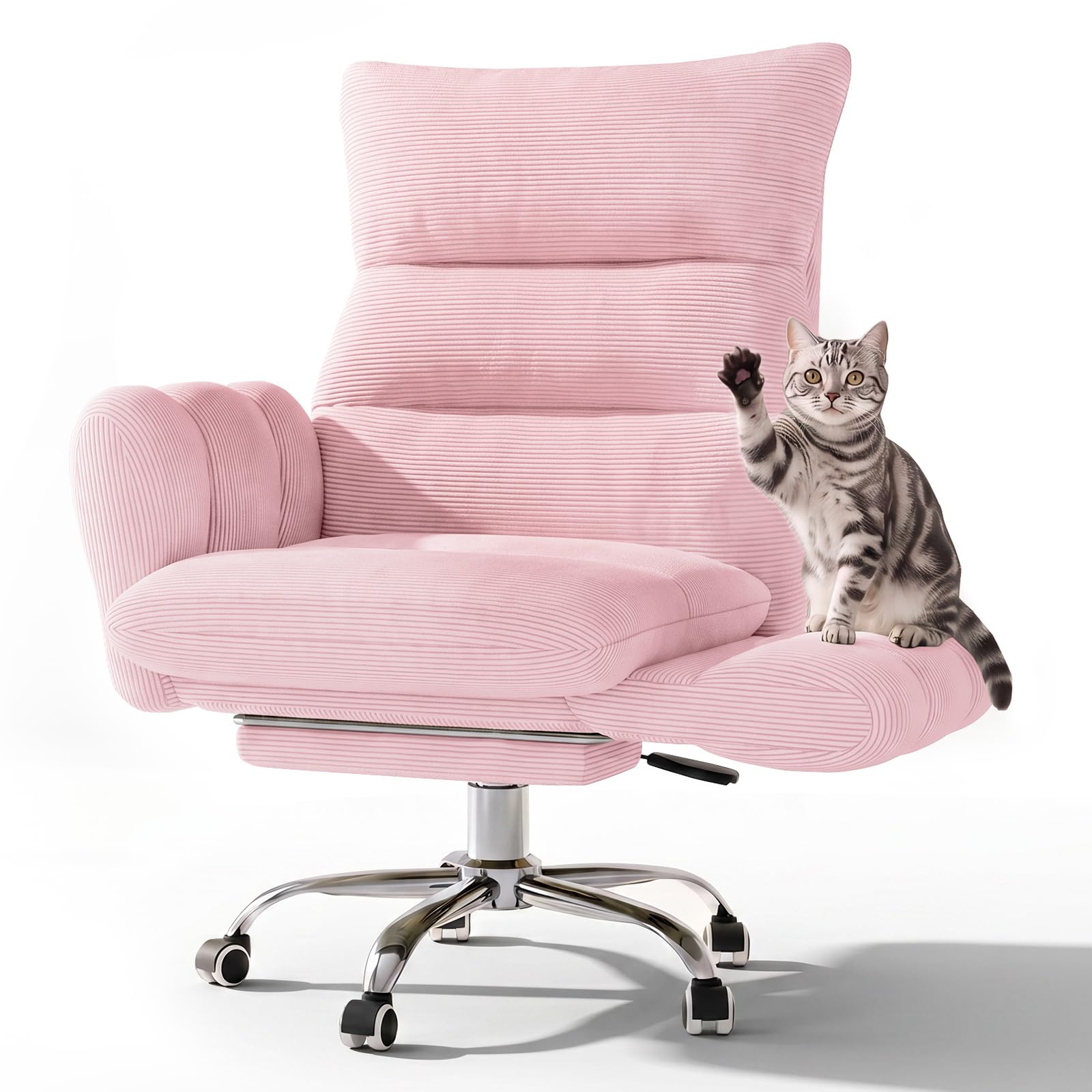 HOMRELEXA Cross Legged Office Chair, Comfy Desk Chair with Footrest, Pink