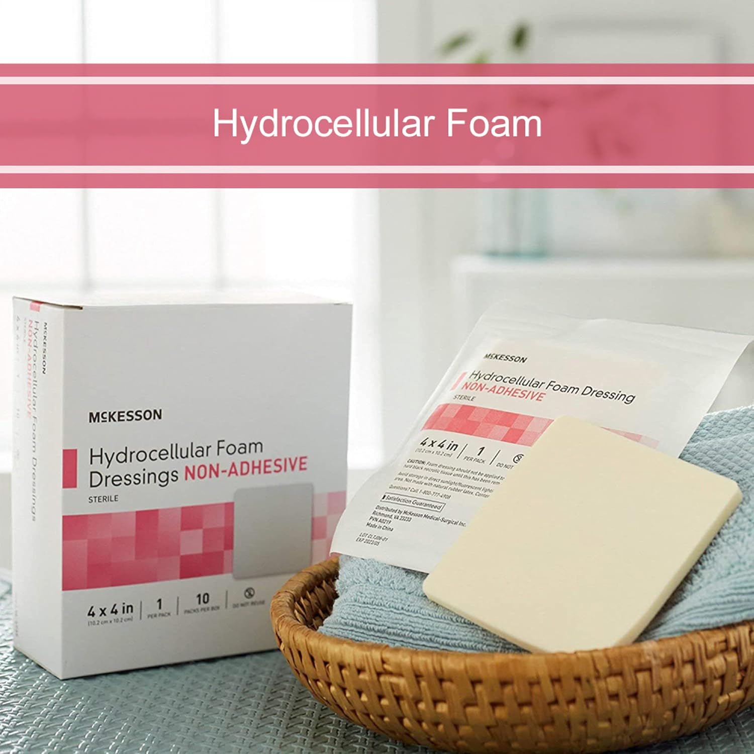 McKesson Hydrocellular Foam Dressings, Sterile, Non-Adhesive, Pad 4 in x 4 in, 10 Count, 1 Pack