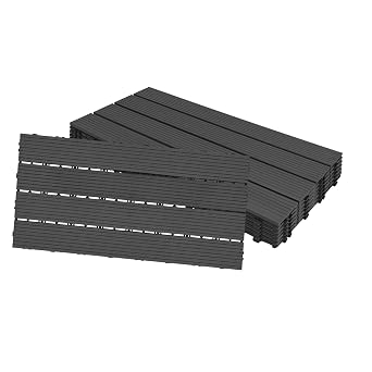 YRHome Pack of 12 WPC Decking Tiles WPC Tiles 30 x 60 cm Wood Look Click Tiles 2 m  Balcony Tiles Click System Decking Click Tile Plastic Floor Tile with Drainage Anthracite Type C