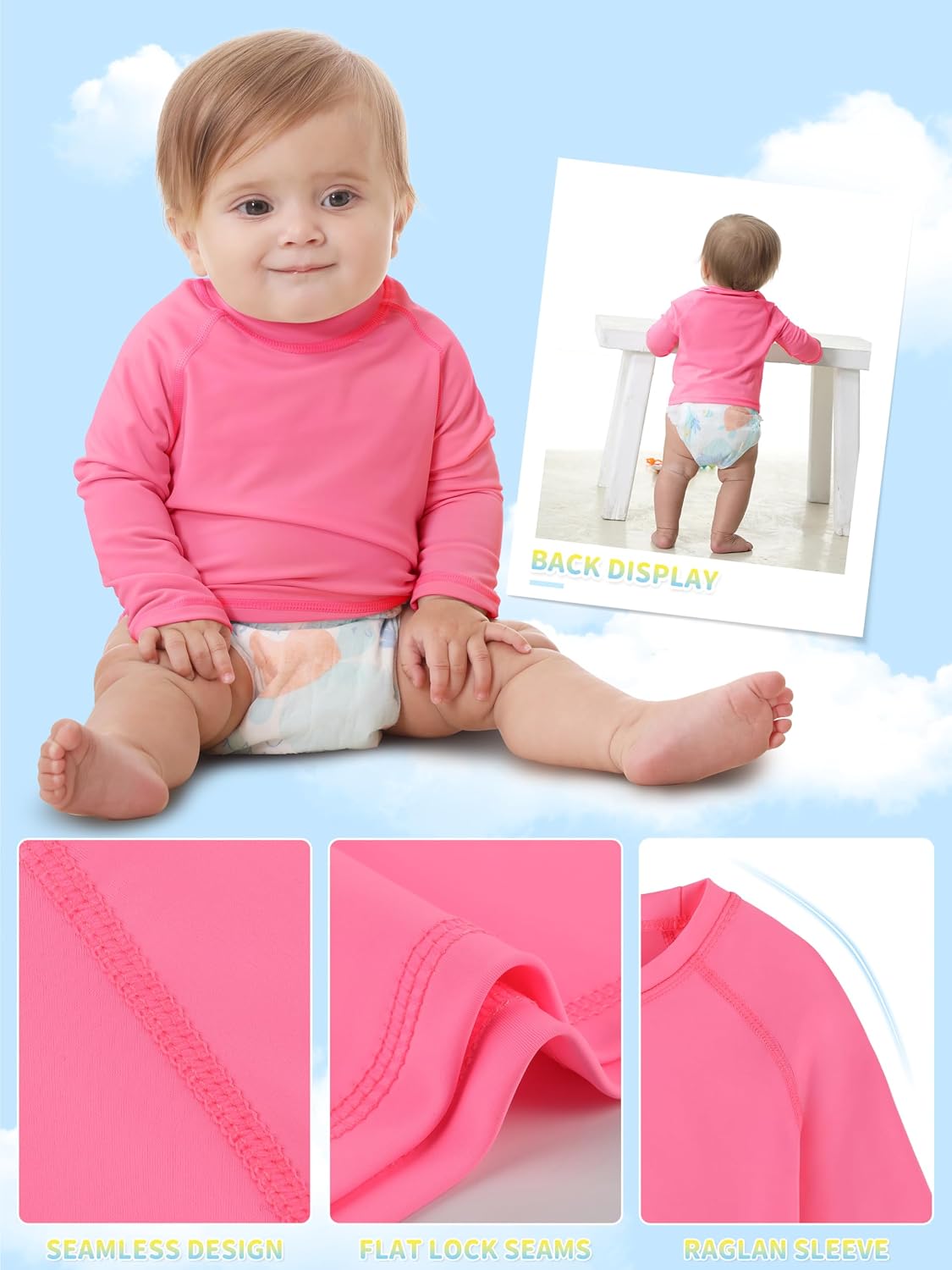 Baby Todder Rash Guard Shirts SPF Long Sleeve Swim Shirts Sun Protection Rashguard Swimwear for Baby Boys Girls