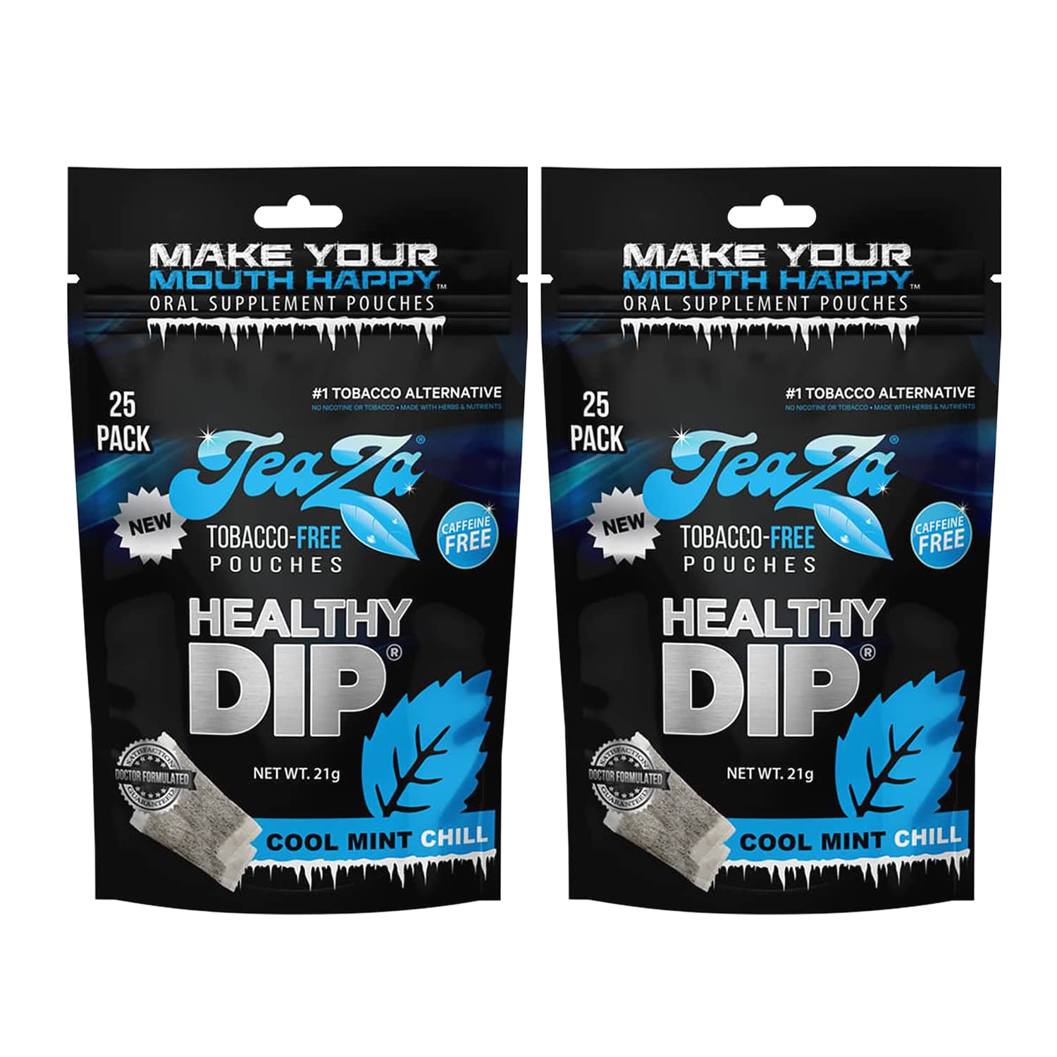 Teaza Herbal Energy Pouches Tobacco Free Nicotine Free, Smokeless Alternative Snuff Healthy Chewing Dipping Alternative, Wintergreen Chill (2 Pack) Tobacco Free Dip No Caffeine Refreshing Cool Flavor