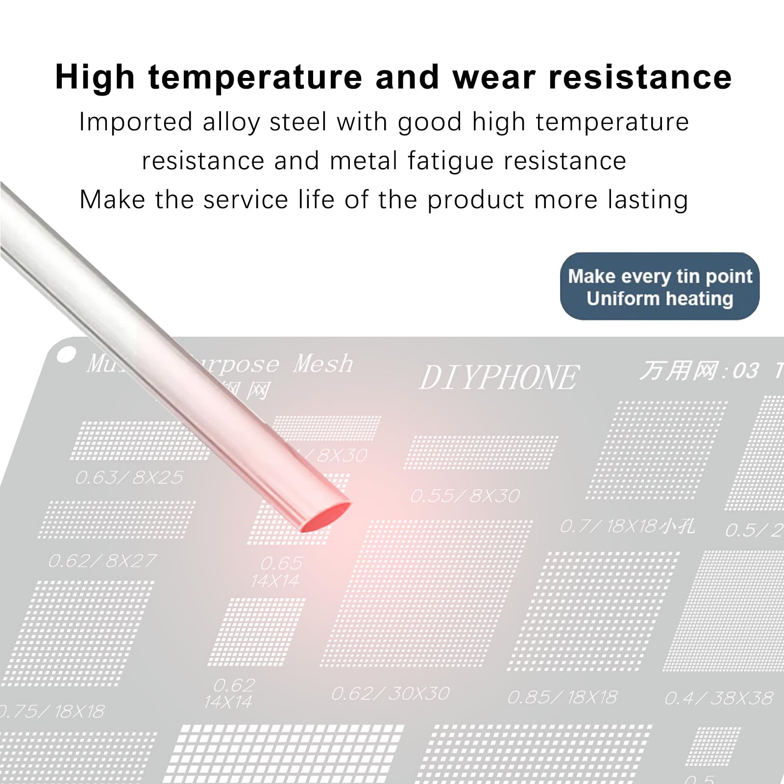 DIYPHONE BGA Reballing Stencils Kit,3Pcs Universal Planting Tin Steel Mesh,Multifunction Solder Tin Planting Template,Square Hole Direct Heating Planting Tin Net for Phone CPU IC Chip Repair