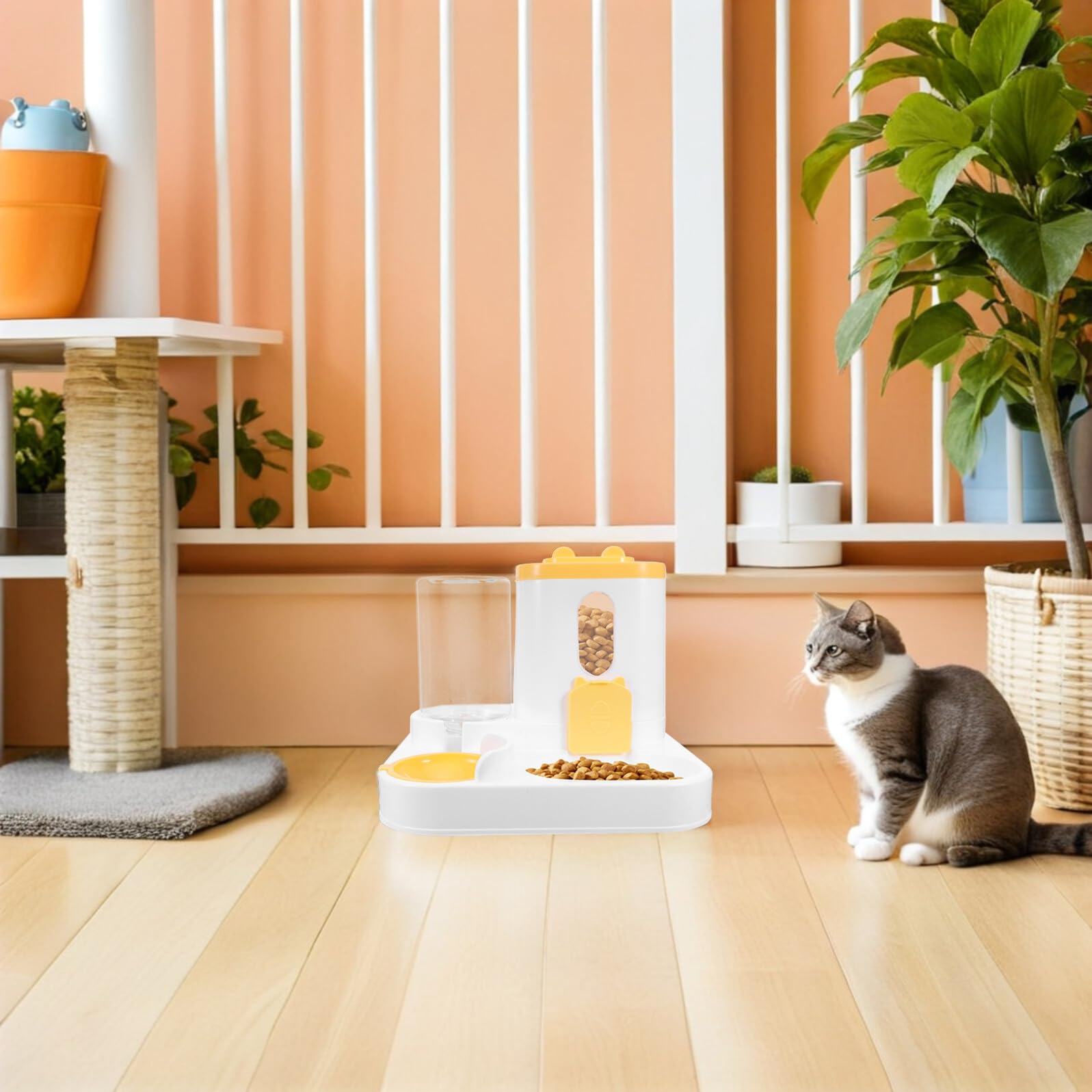 Toddmomy Distributore Automatico di Cibo e Ciotola per Acqua per Gatti e Cuccioli Alimentazione Lenta Sensore di Rifornimento Grande Capacità Silenziosa per Animali Domestici in Casa
