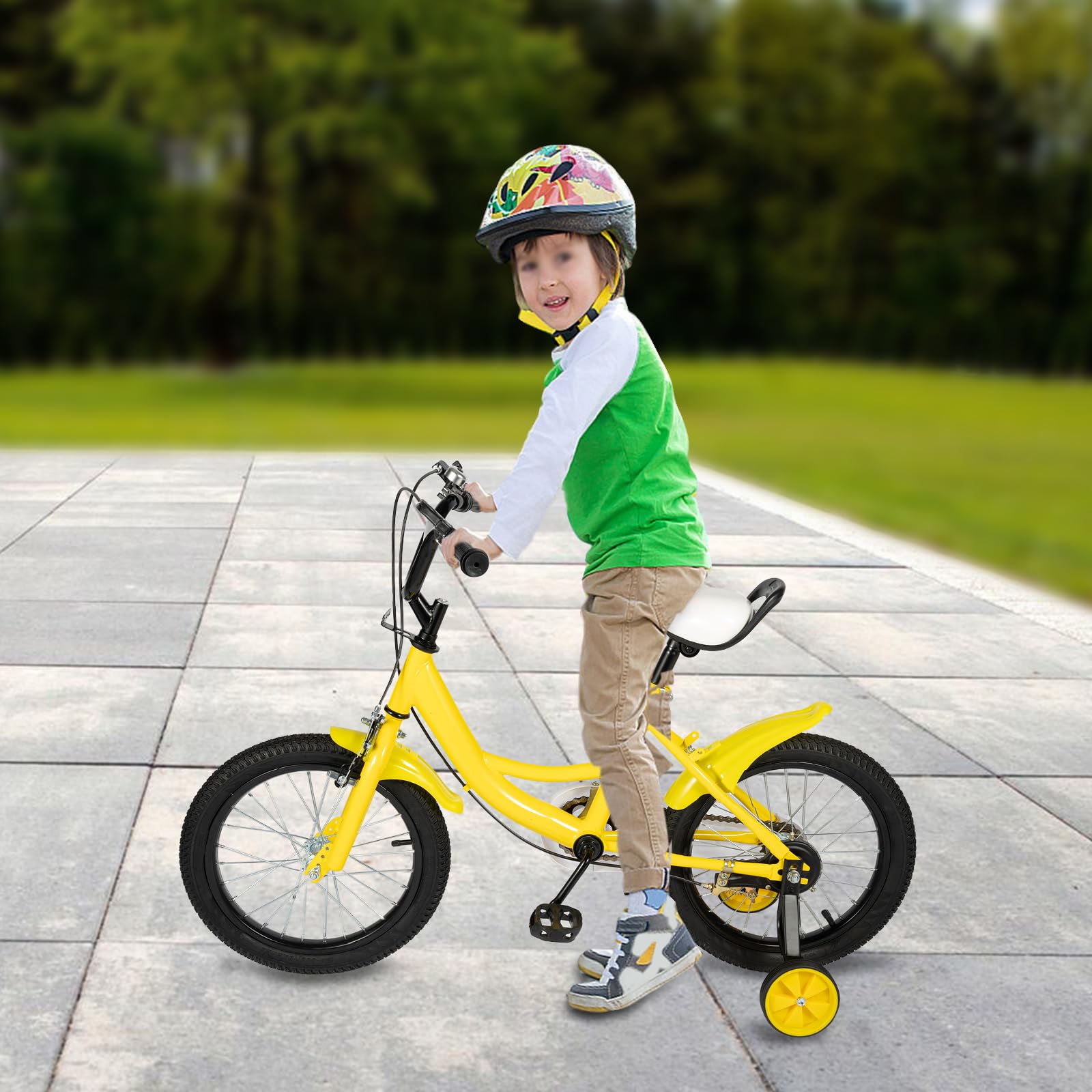Vélo enfant 16 pouces roues stabilisatrices garçons filles 4-8 ans guidon selle réglables cadre acier carbone double freinage