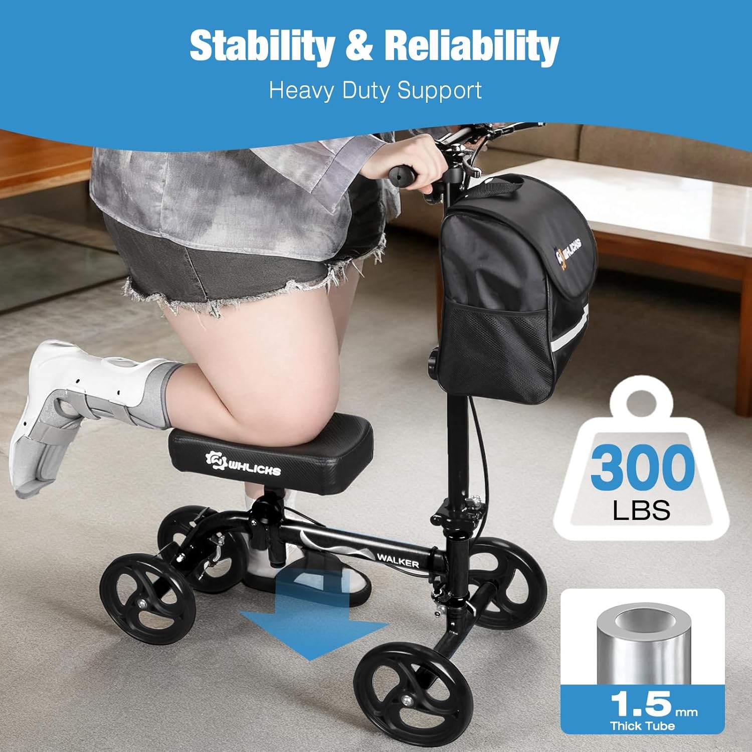 WHLICKS Premium Knee Scooter for Adults for Foot Surgery, Foldable & Steerable Knee Walker with Dual Brakes, Medical Knee Scooter for Broken Foot Injured, Lightweight Leg Scooter for Broken Ankle