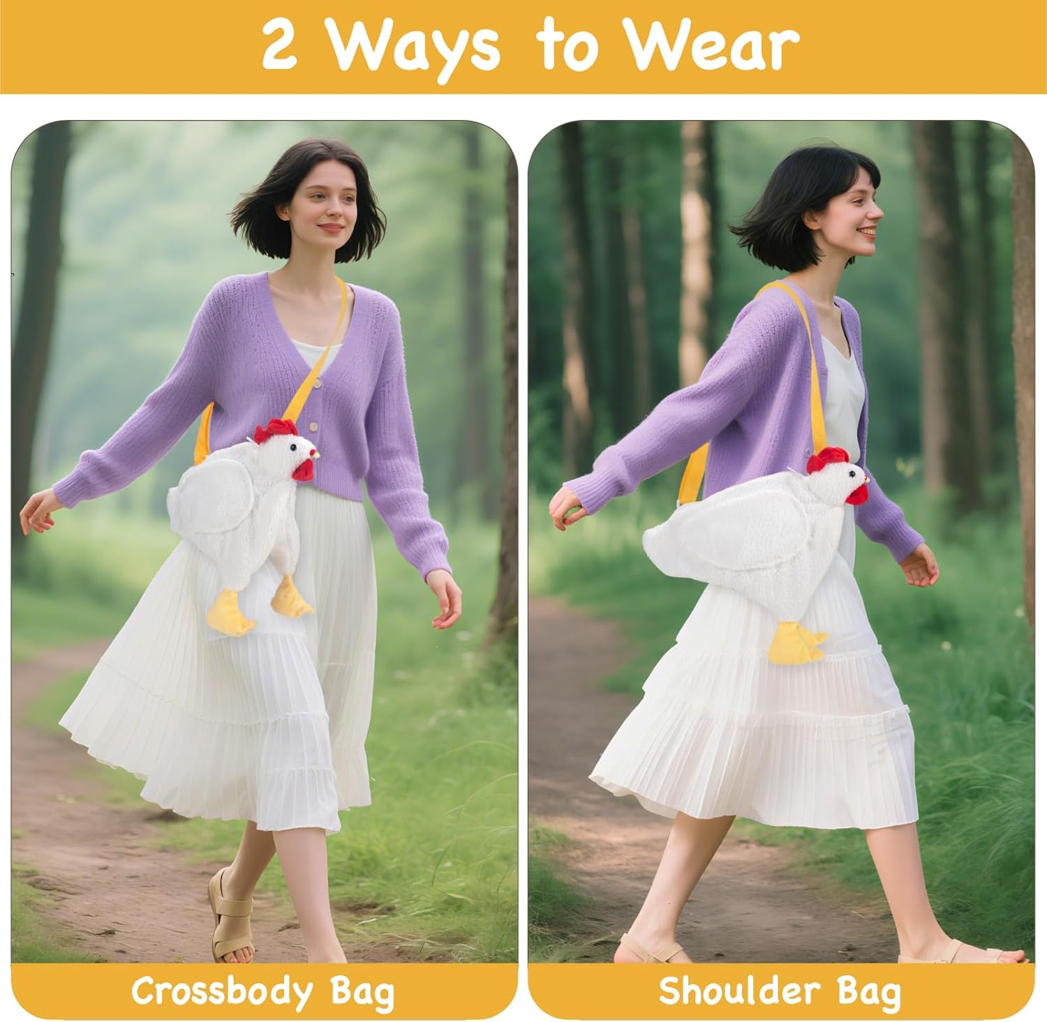 Chicken Purse - Cute Purse for Women - Chicken Plush Bag Kids Crossbody Bag - 2 Cute Keychains