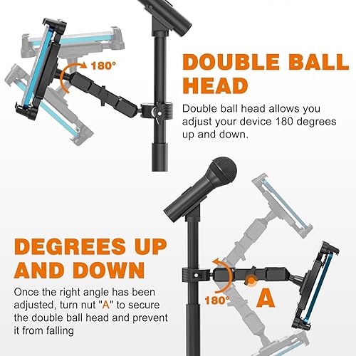 Miniatura 2 de Soporte de micrófono para iPad, soporte de tableta de rotación de 360 para micrófono con brazo de metal de 5.9 pulgadas, abrazadera Super C para