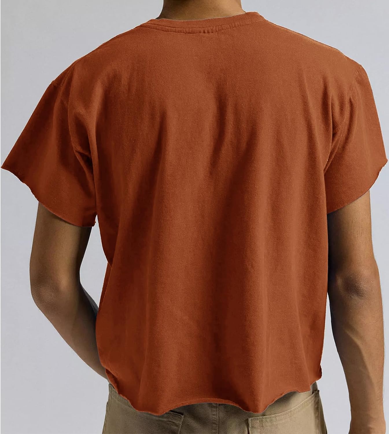 Sunborui Men's Boxy Raw Cut Tee Short Sleeve Round Neck T Shirts Casual Basic Tops - Image 2