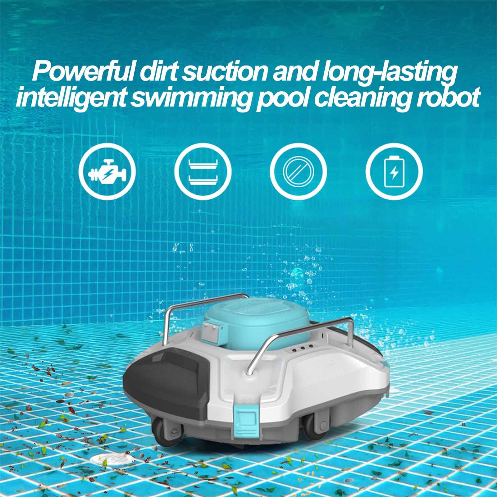 Pulitore Automatico per Piscina Senza Fili, Forte aspirazione con Doppio Motore, pulitore robotizzato per Piscina Leggero e con aggancio Automatico,White