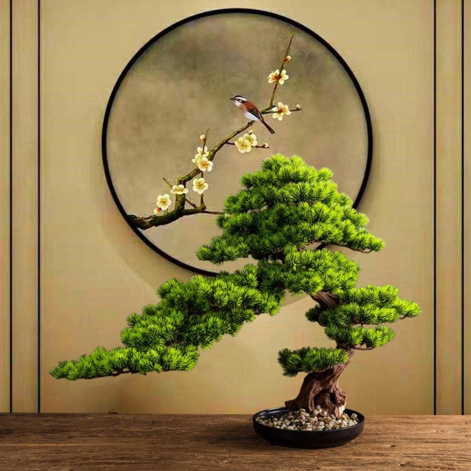 Bonsai artificiale realistico, pino cedro, podocarpo, pianta con fioriera in ceramica nera, decorazione per bagno e scrivania