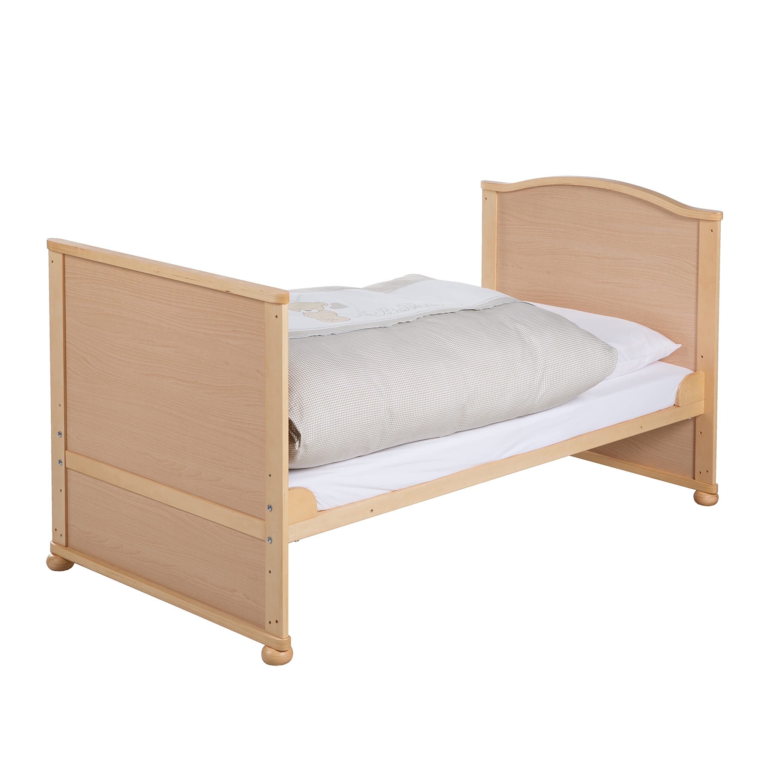 roba Cuna Evolutiva para Bebés Liebhabär - 70 x 140 cm - Juego de Cama Completa - Ropa de Cuna + Dosel + Colchón - Altura Ajustable - Convertible - Madera Natural