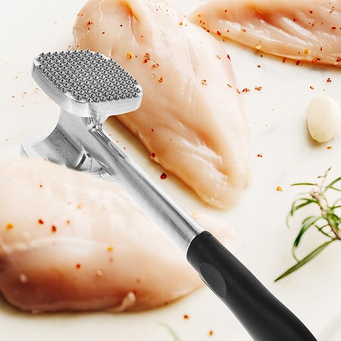 Martillo ablandador de carne doble cara acero inoxidable plateado miniatura 2