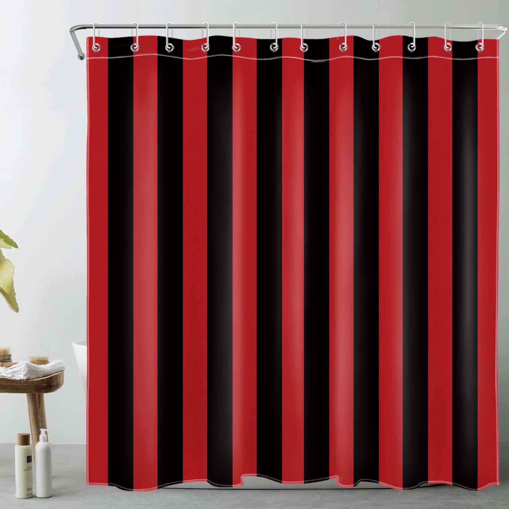 LB Black and Red Striped Shower Curtain Abstract Geometric Shower Curtains for Bathroom Modern Art Polyester Anti Mould Waterproof Extra Long Bath Curtain Set with Hooks,78Lx71W inches — image 1