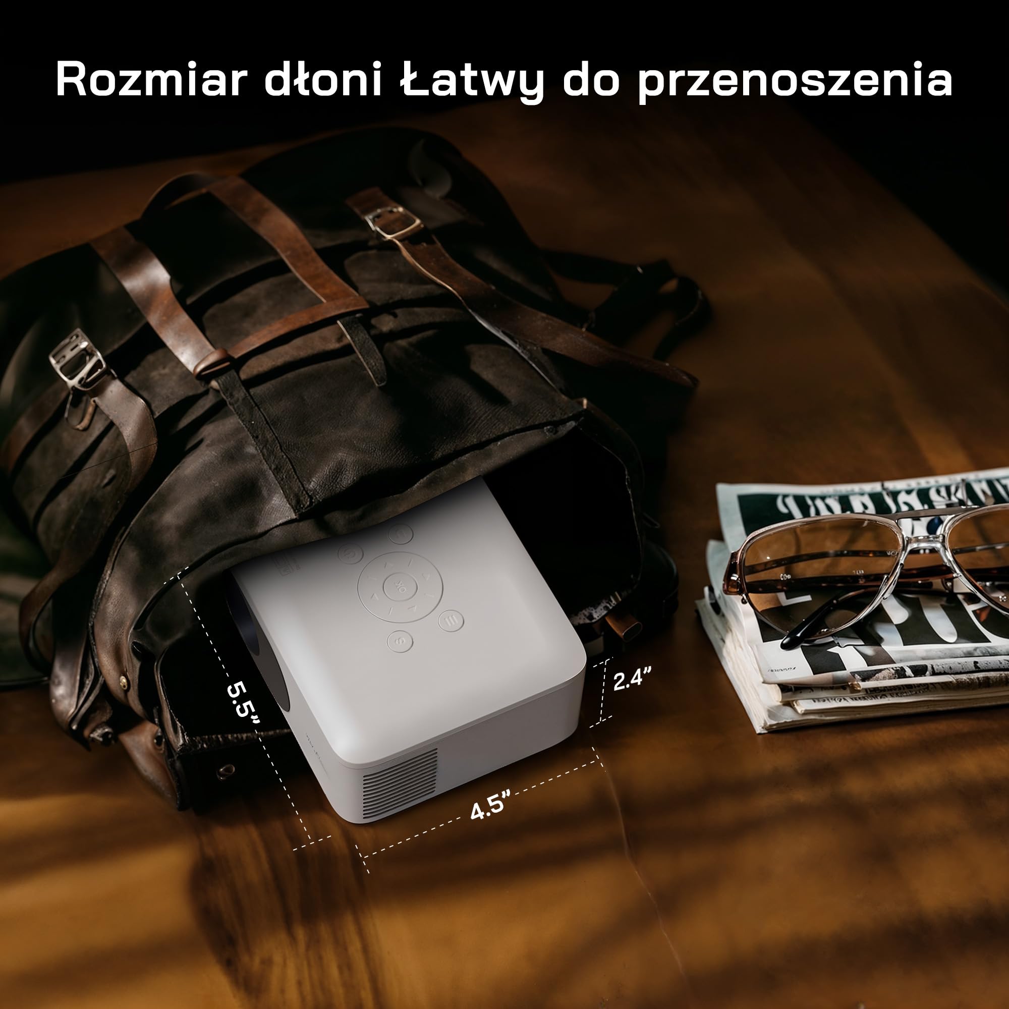 WOLFANG Mini projektor, ulepszony 1080P Full HD przenośny projektor telefoniczny, zewnętrzny projektor kina domowego kompatybilny z HDMI, USB, smartfonem, tabletem, komputerem, TV Stick, AV, kartą Mic