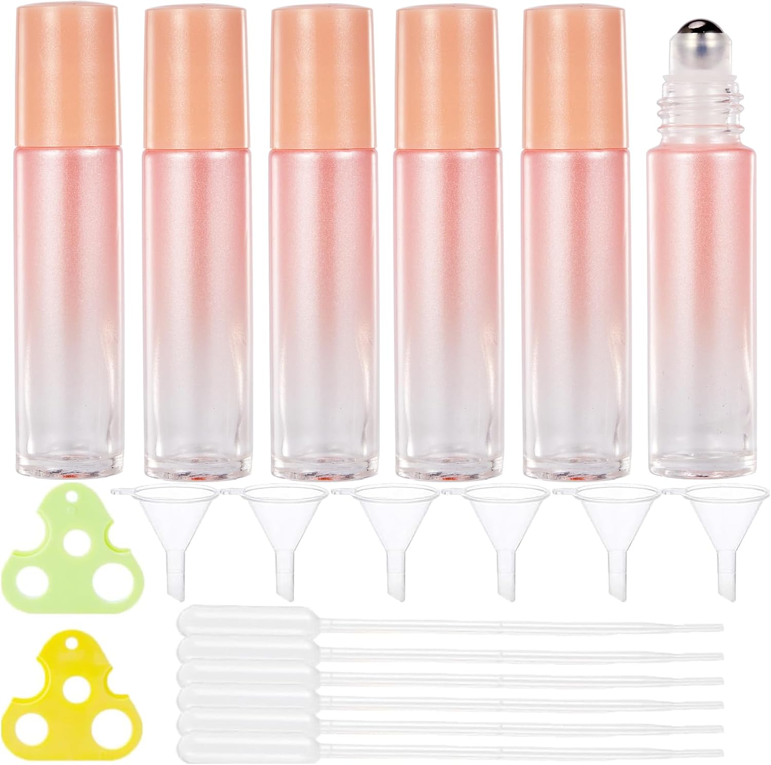 Qeuly 10ml Essential Oil Roller Bottles, Roller Ball Applicator, Glass Roller Bottles for Essential Oils, Perfume and Lip Gloss (6 Gradient Colors)