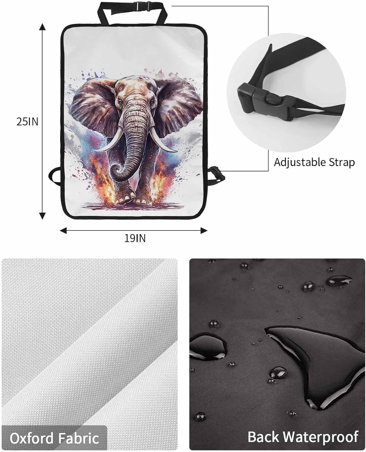 T&H XHome Car Seat Protector, 2 Pack Kick Mats Back Seat Protector Funny Cute Elephant Running African Animal Waterproof Backseat Cover for Kids Universal Fit Automotive Interior Protectors