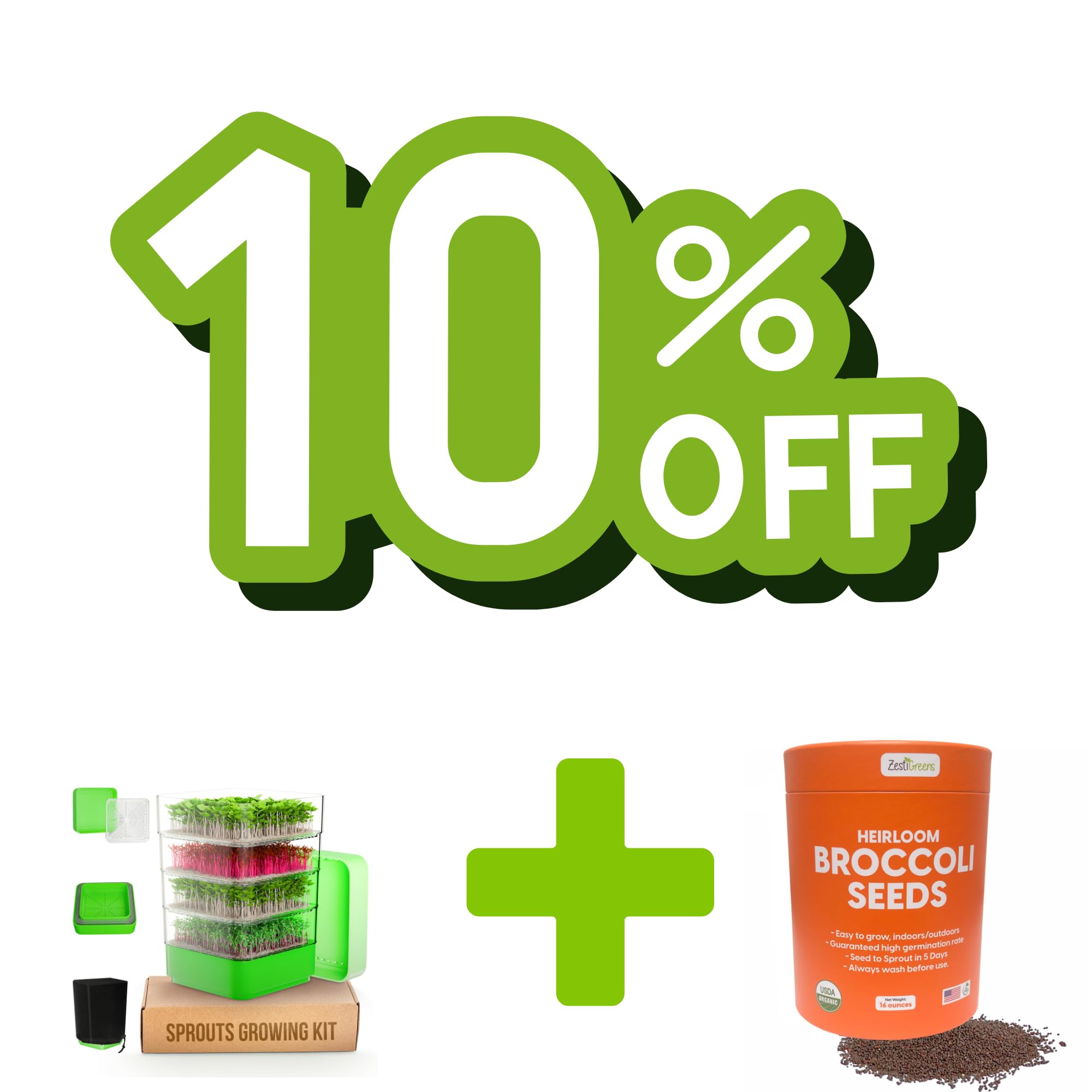 ZESTIGREENSSprouts Growing Kit, 4-Tier Stackable Seed Sprouter Trays with Sprout Lid, Blackout Sleeve & Drain Tray and Broccoli Sprouting & Microgreens Seeds (1 lb)