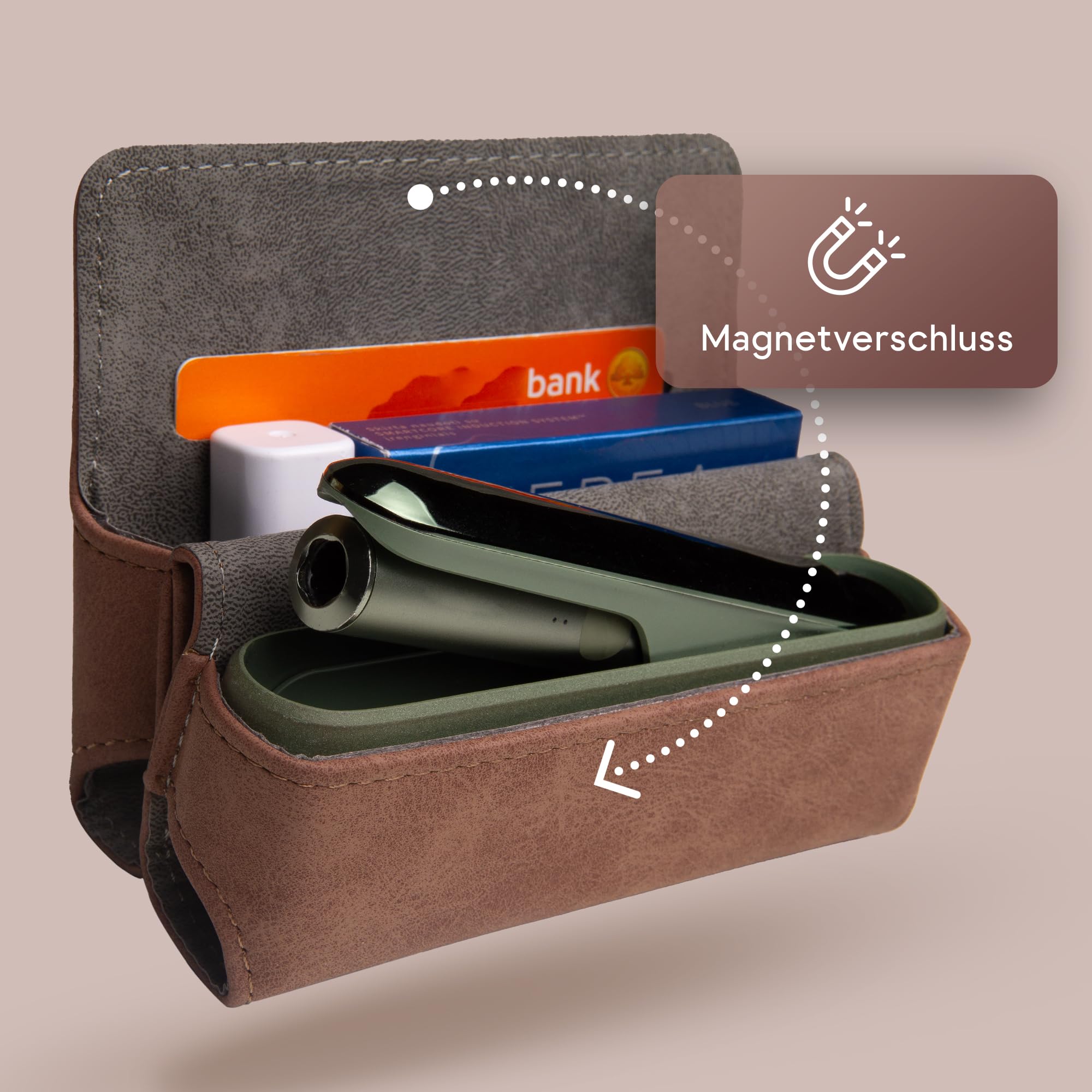 Custodia per IQOS ILUMA & ILUMA i – Custodia compatibile con accessori IQOS, pratica custodia per bastoncini di tabacco TEREA, mini posacenere o estrattore da ricamo (marrone)