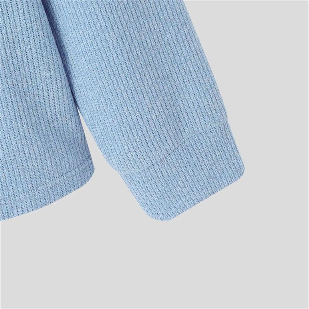 Men Winter Solid Color Round Neck Long Sleeve Knitted Shirt with Tie Detail Loose Casual Top