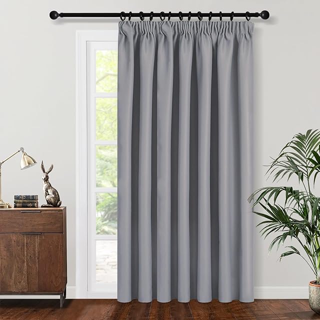 Topfinel Light Grey Curtains for Bedroom Door Curtains Thermal Pencil Pleat Curtains 90x90 inch Blackout Curtains 1 Panel for Livingroom, W228 x L228 CM