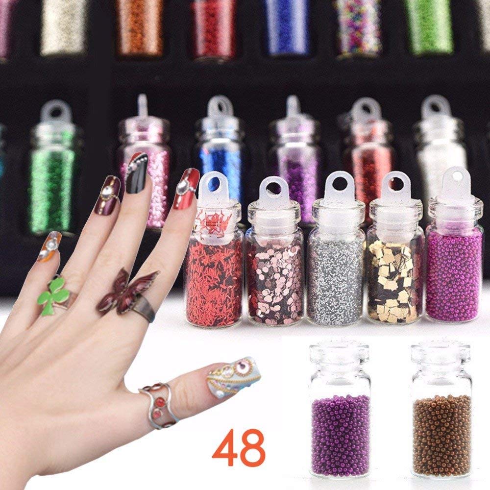 ZemGlam Acrylic 3D Glitter Powder Manicure Set of Nail Stickers, Nail Art Tool for Nail Decoration - Set of 48 Bottles (Multicolour) 4