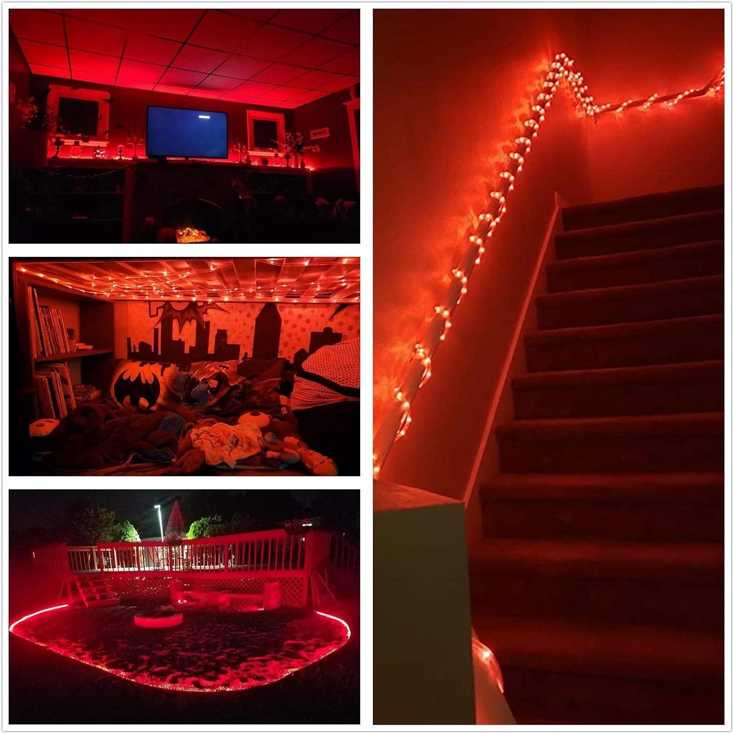100Ft Red Rope Lights Outdoor, LED Strip Lights Outdoor Waterproof Decorative Lighting for Indoor/Outdoor, Deck, Eaves, Backyards Garden, Halloween, Christmas Decoration