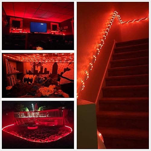 Miniatura 7 de Tuanchuanrp Tira de luces rojas de 100 pies para exteriores, tira de luces LED impermeable, iluminación decorativa para interiores y exteriores,