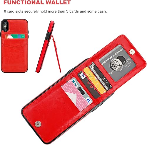 Miniatura 10 de KIHUWEY Funda compatible con iPhone Xs Max con soporte para tarjeta de crédito, cierre magnético de cuero de alta calidad, resistente funda