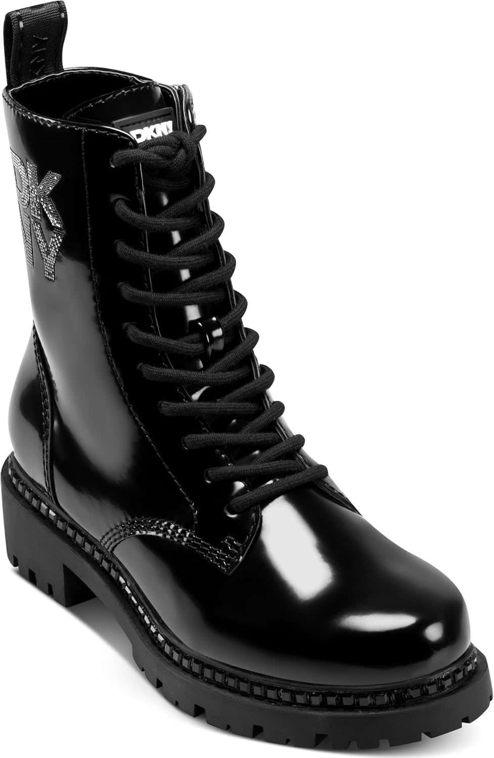 DKNY womens Rufus Lace Up Combat Boot With Sequins