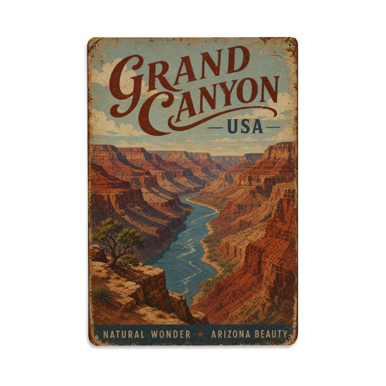 Metal Tin Sign Travel Vintage USA Grand Canyon Style Wall Deco