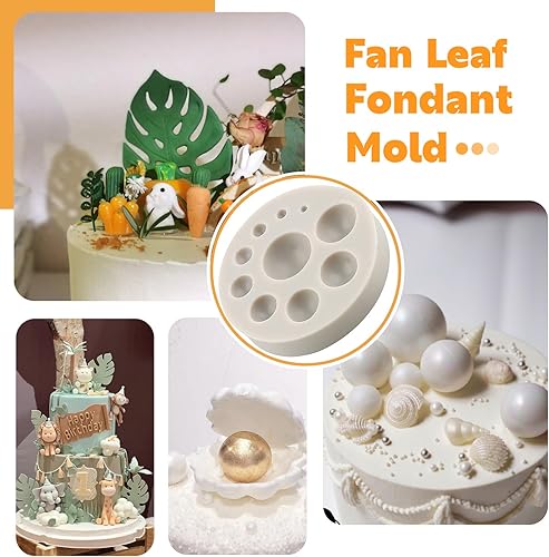 Miniatura 4 de Sijiangmold Molde de silicona de hojas de abanico 3D, molde de fondant de perlas 3D, abanico de flores, palma, hojas bohemias, moldes de chocolate,