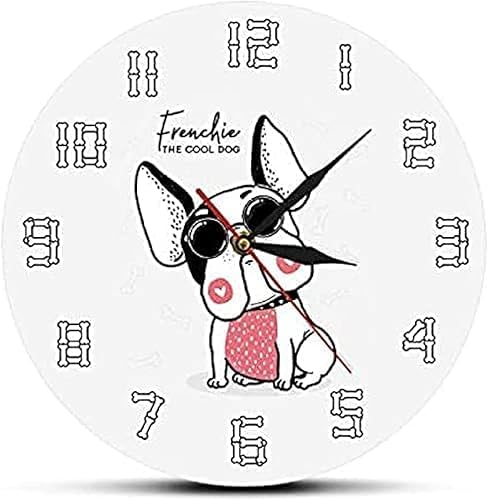 Reloj de pared redondo de 12 pulgadas con diseño de bulldog francés de dibujos animados para habitación de niños guardería dueños de mascotas reloj disponible en Yaxa Guatemala