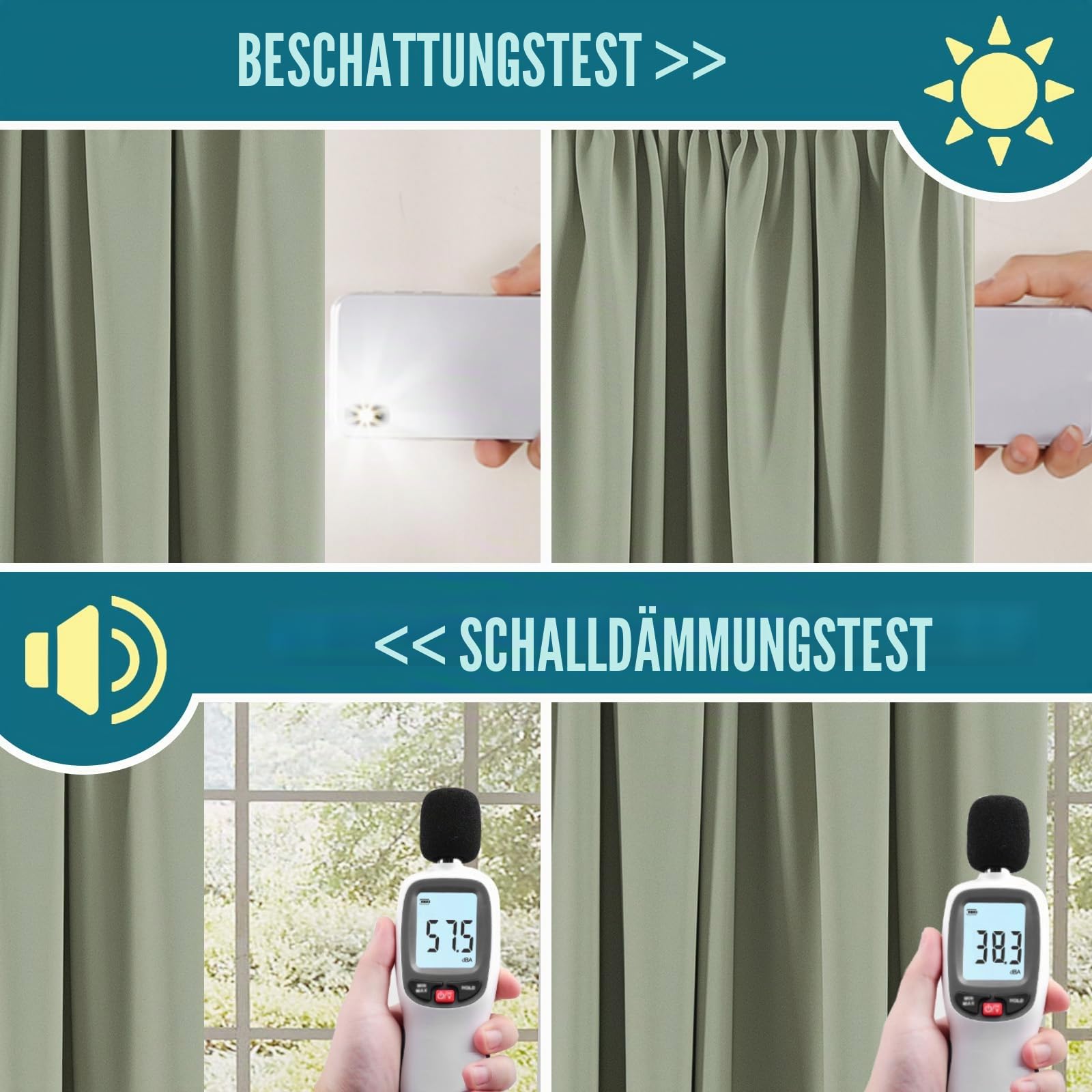 BellaHills 100% Vorhänge mit Kräuselband Blickdicht Vorhang Kälteschutz Verdunklungsvorhänge Gardinen Wohnzimmer, Schallschutz Vorhang 2er Set H 137 x B 117 cm, Salbei Hell
