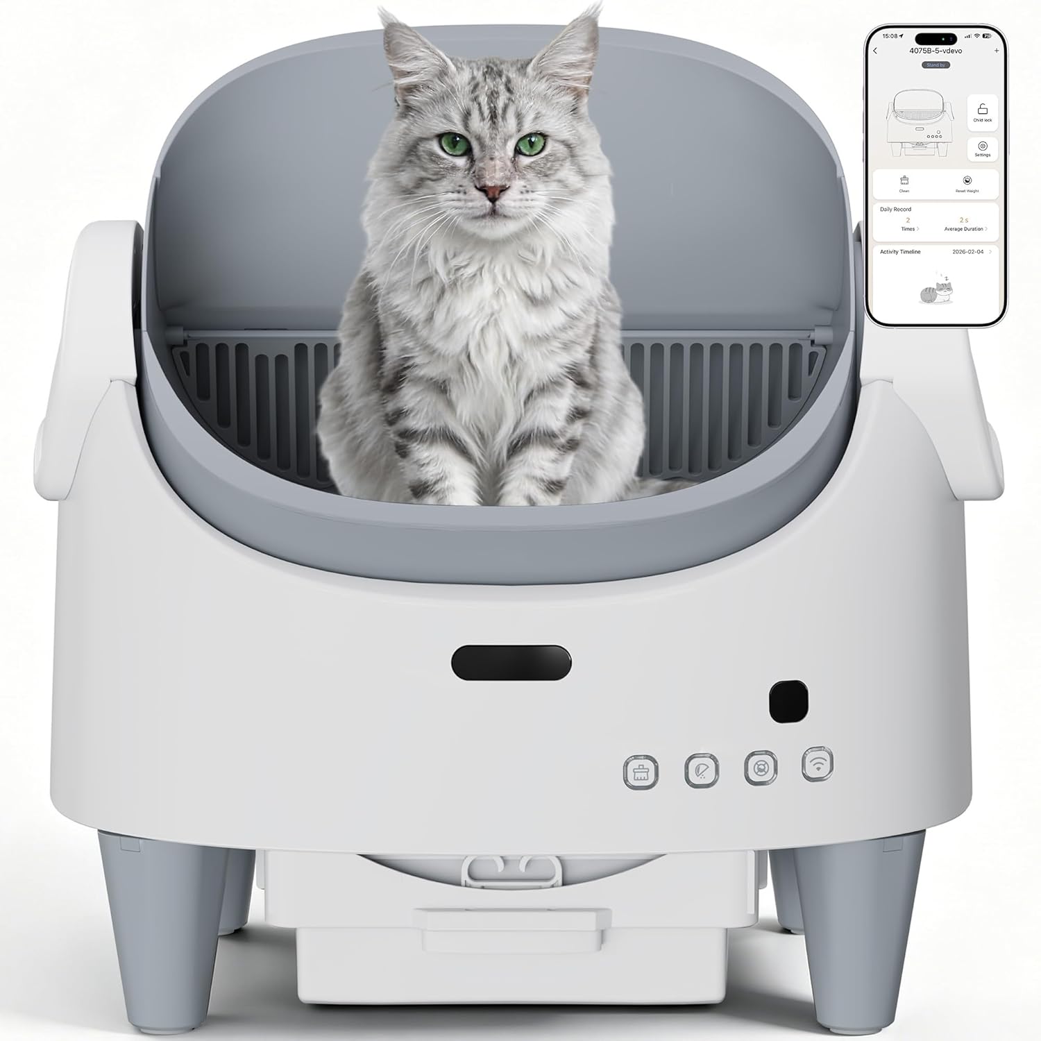 Automatic Cat Litter Box, Self-Cleaning Litter Box with Open-Top Design, 15-Layer Safety Protection System & Smart App Control, Electric Cat Litter Box with Adjustable Entry Height & Odor Control