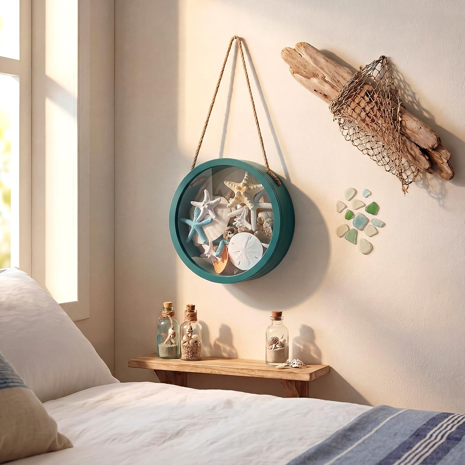 Display Box Wooden Round Hanging Holder,Seashell,Green image 4