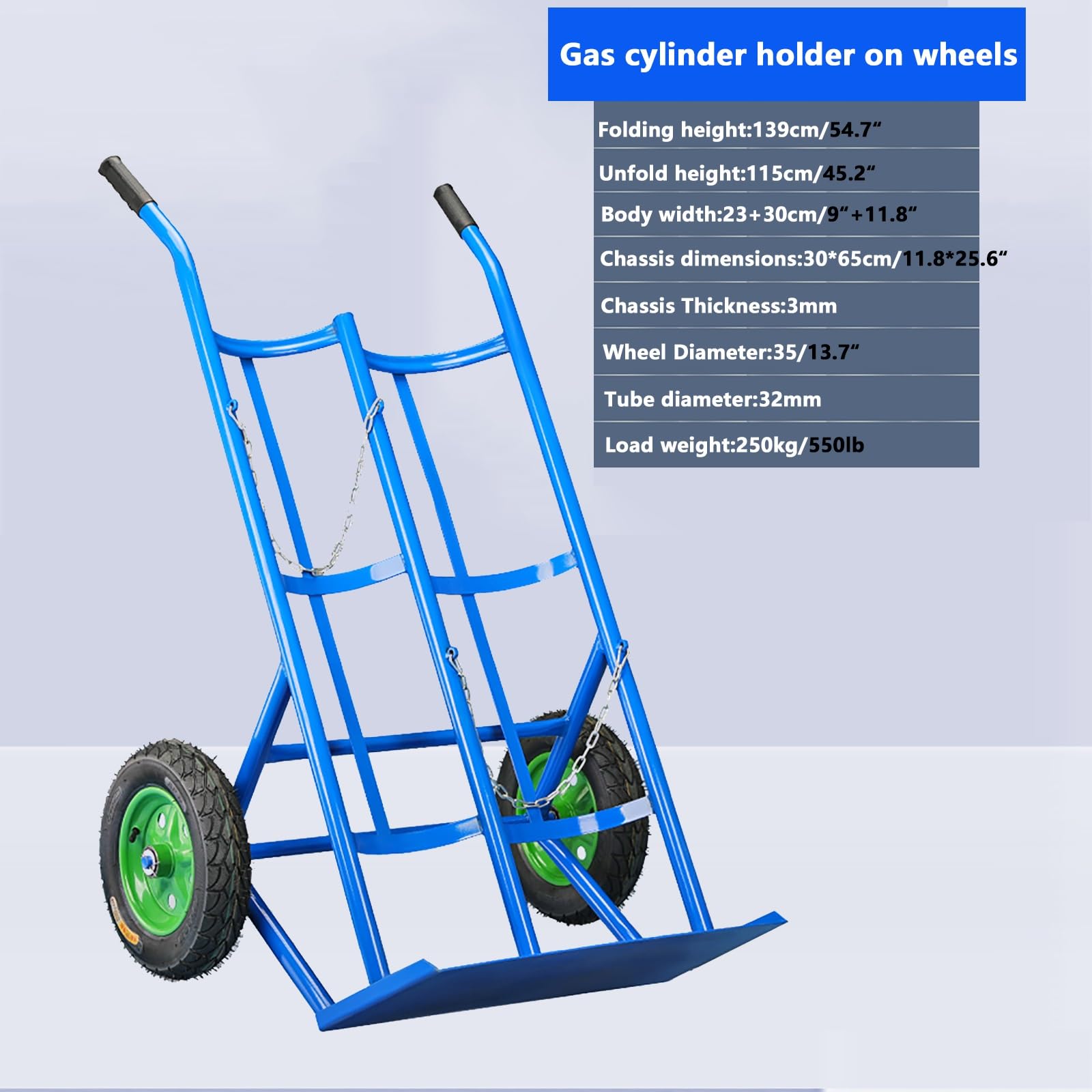 Carrello concentratore di Ossigeno Portatile con Pneumatici e Catene di Sicurezza, Grande Carrello for bombole di Ossigeno Doppie, for Lo stoccaggio e Il Trasporto di bombole.