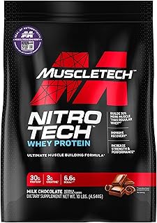 Whey Protein Powder | MuscleTech Nitro-Tech Whey Protein Isolate & Peptides | Protein + Creatine for Muscle Gain | Muscle Builder for Men & Women | Sports Nutrition | Chocolate, 10 lb (100 Servings)