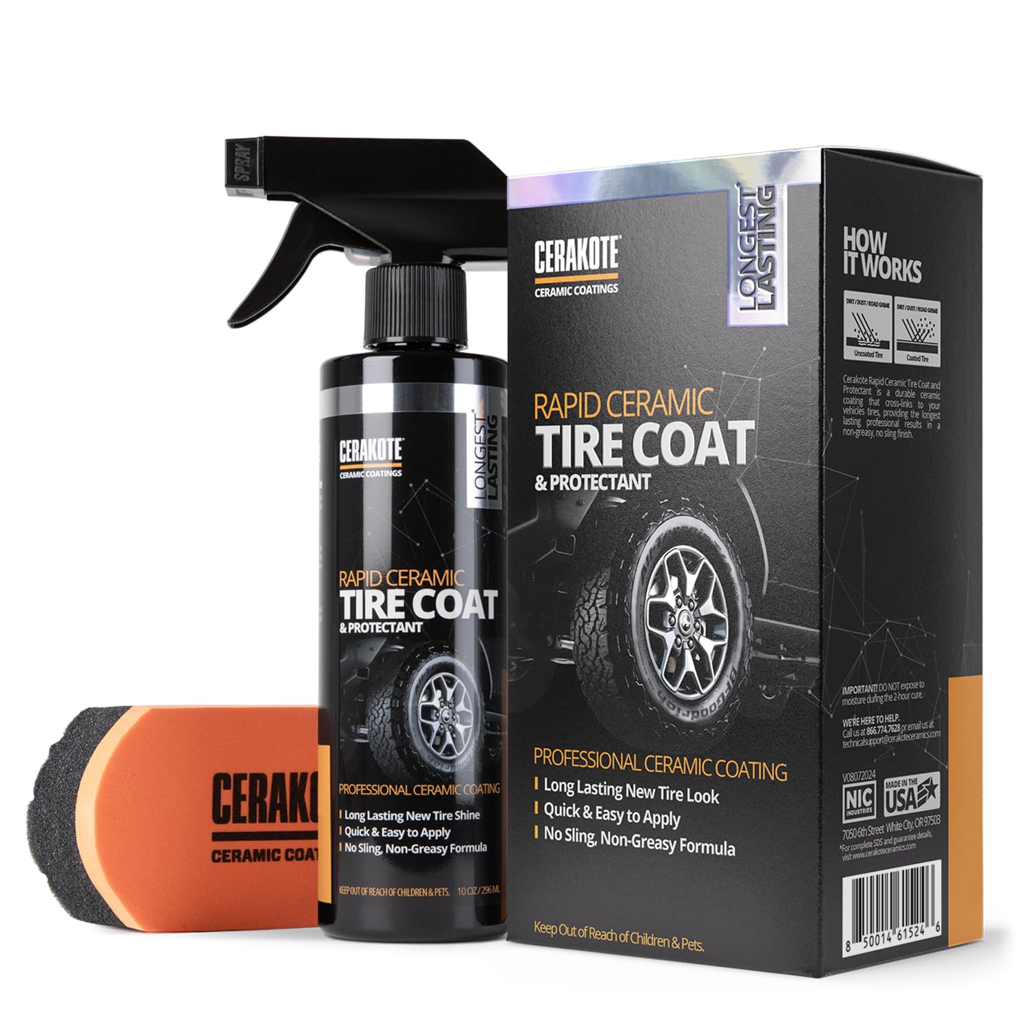 CERAKOTE Rapid Ceramic Tire Coat Showroom New Tire Shine Deep Tire Black Finish Lasts Up to 10x Longer