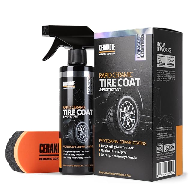 CERAKOTE Rapid Ceramic Tire Coat Showroom New Tire Shine Deep Tire Black Finish Lasts Up to 10x Longer