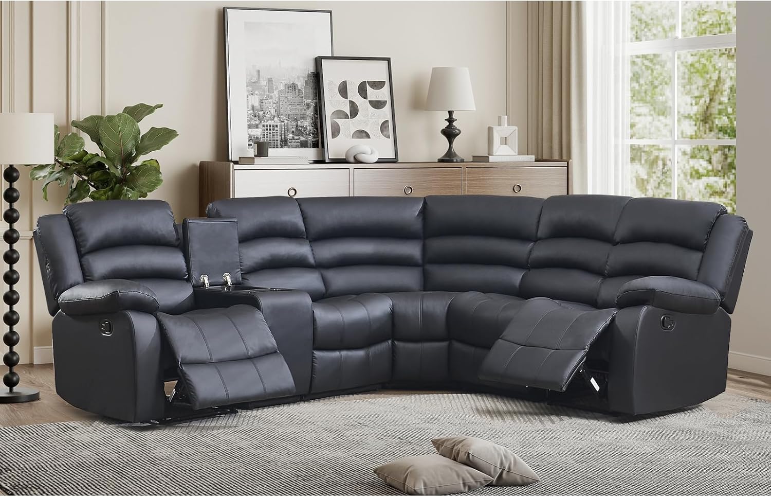 (Incomplete one piece) EBELLO Faux Leather L-Shaped Reclining Sectional Sofa Couch,